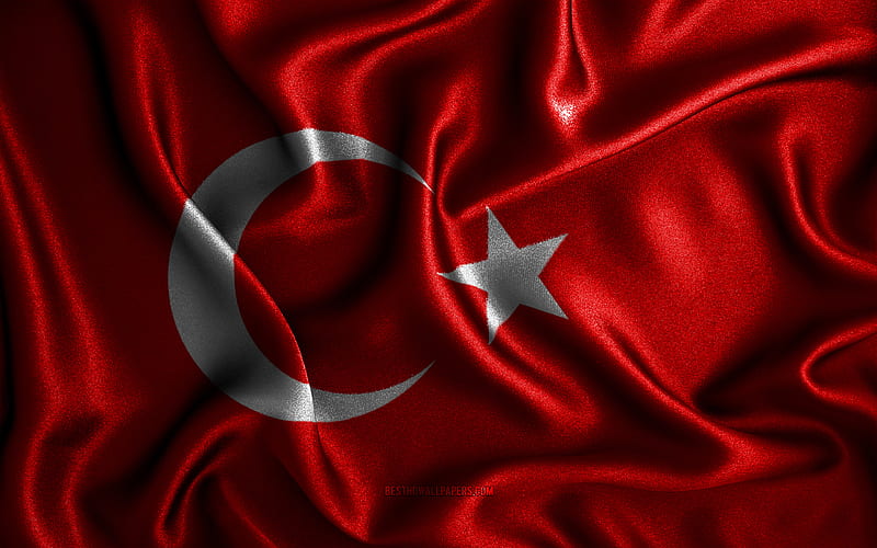 Turkish flag silk wavy flags, European countries, national symbols, Flag of Turkey, fabric flags, Turkey flag, 3D art, Turkey, Europe, Turkey 3D flag, HD wallpaper