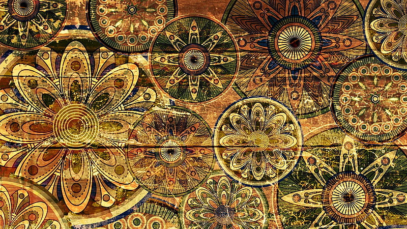 Colorful Circle Flower Art Wooden Board Trippy Boho Boho, HD wallpaper