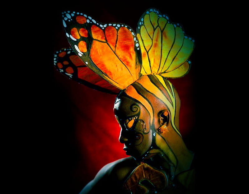 The Butterfly, lovely halloween gals, color on black, women are special, masking you to join, red on black or reverse, bootiful paint masks, album, We Heart It, flower crown wreath, female trendsetters, HD wallpaper