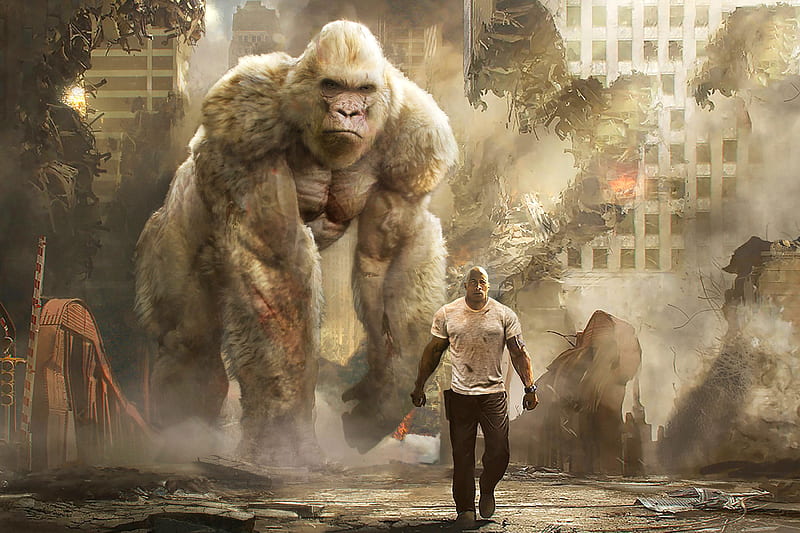 Rampage Dwayne Johnson With George The Giant Gorilla, rampage, dwayne-johnson, 2018-movies, movies, HD wallpaper