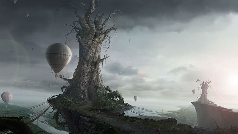 Landscape, Fantasy, Gothic, Balloon, HD wallpaper