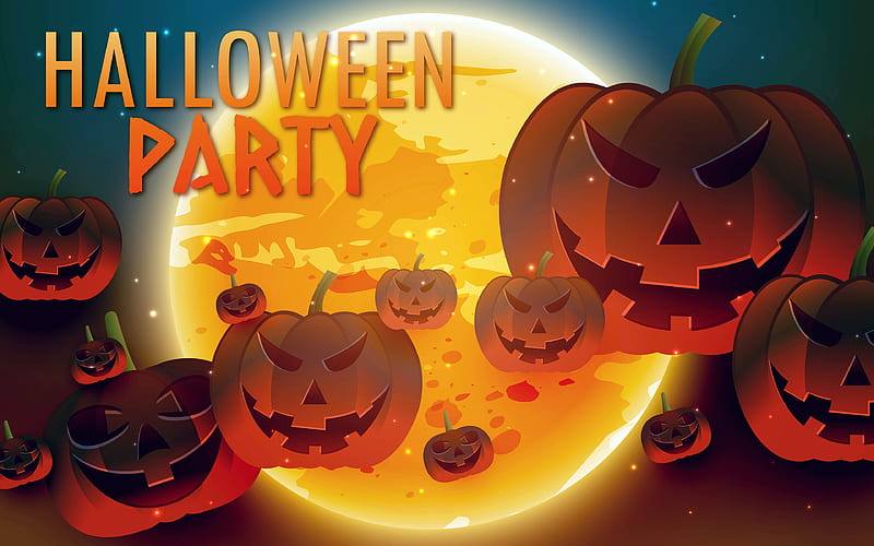 Happy Halloween night, pumpkin, moon, creative, Halloween Party, HD wallpaper