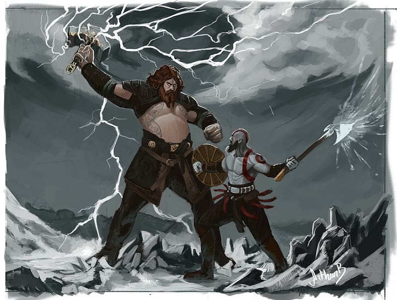Thor vs Krato Cartoon Art Wallpaper, HD Artist 4K Wallpapers, Images and  Background - Wallpapers Den