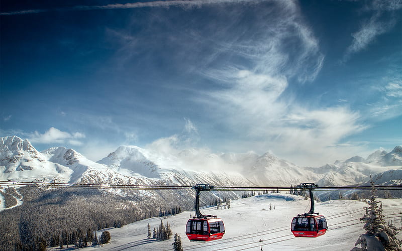 Whistler, resort, snow, mountains, nature, ski, gondolas, winter, valley, HD wallpaper