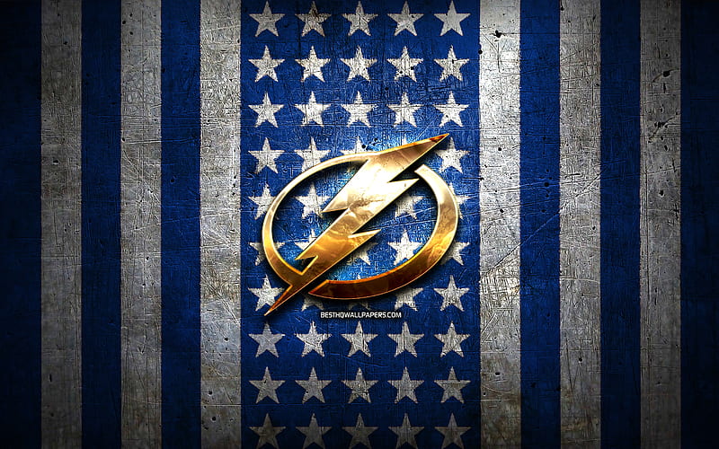 Tampa Bay Lightning flag, NHL, blue white metal background, american hockey  team, HD wallpaper | Peakpx