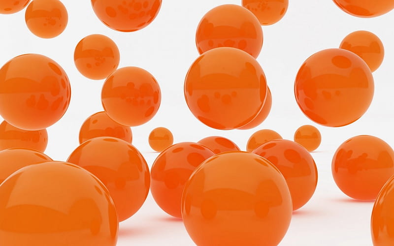 Orange balls, glossy, ball, orange, white, abstract, HD wallpaper