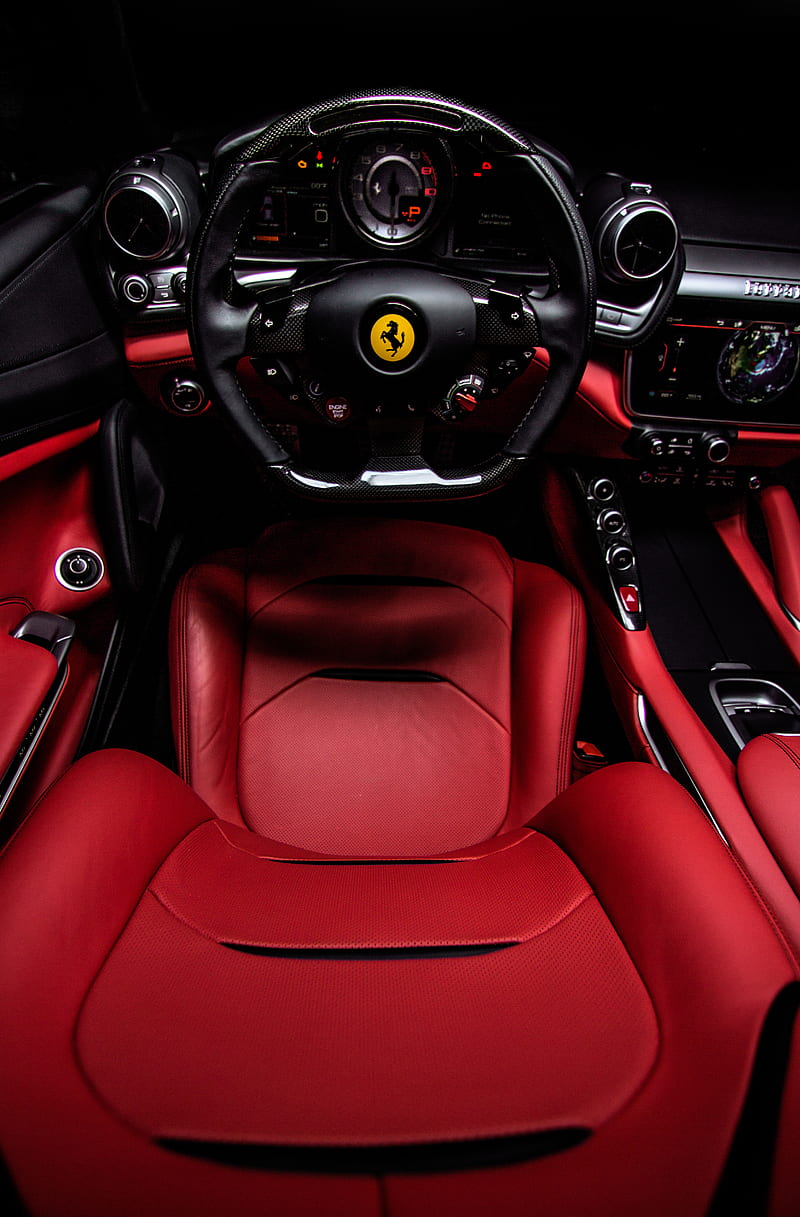 Ferrari Lusso, car, cockpit, exotic, interior, lambo, money, red, HD phone wallpaper