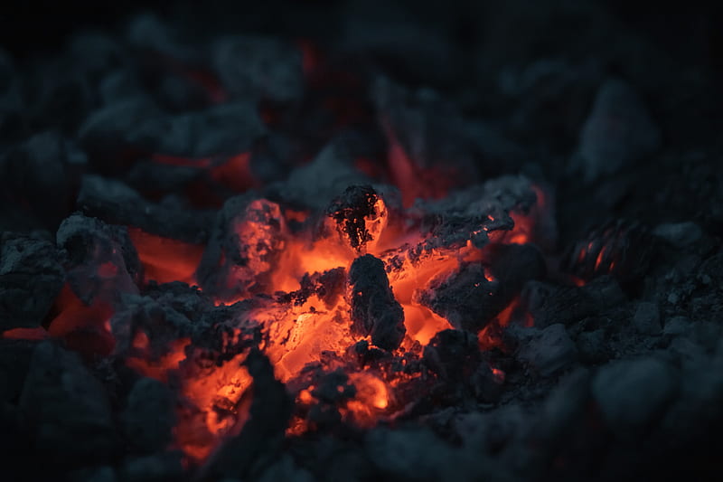 coals, fire, bonfire, dark, HD wallpaper