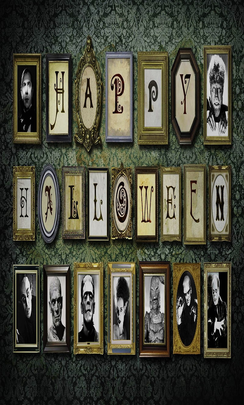 Halloween, adams family, frame, happy, pumpkin, HD phone wallpaper