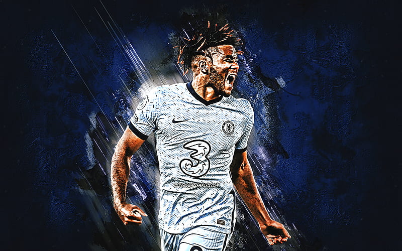 Reece James, Chelsea FC, English footballer, portrait, blue stone background, football, HD wallpaper