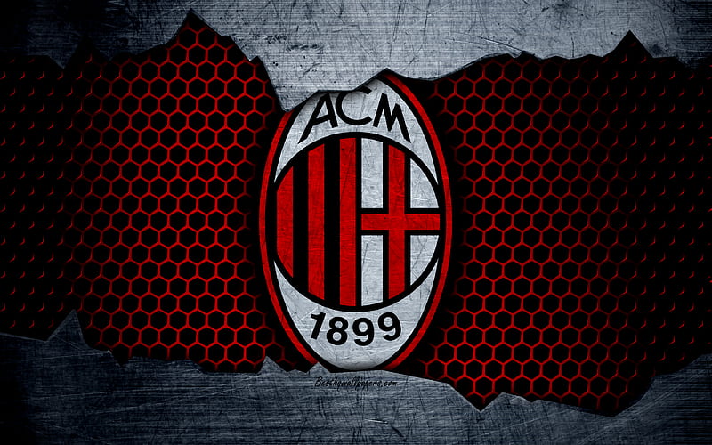 Milan art, Serie A, Rossoneri, soccer, logo, football club, AC Milan, metal texture, HD wallpaper