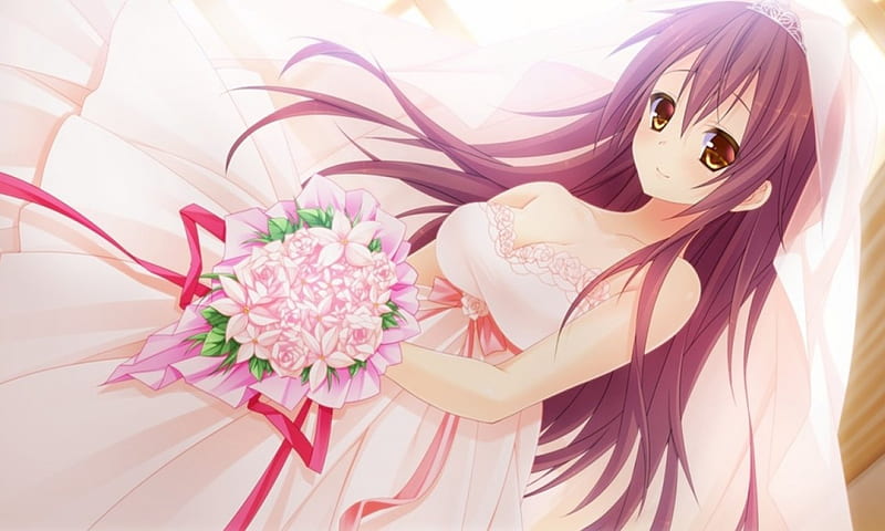 Pink Bride, dress, bride, sweet, anime, hot, anime girl, long hair, pink,  female, HD wallpaper | Peakpx