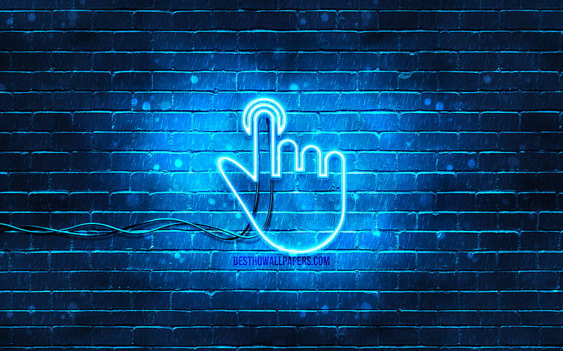 Finger Click neon icon blue background, neon symbols, Finger Click, neon icons, Finger Click sign, computer signs, Finger Click icon, computer icons, HD wallpaper