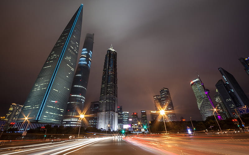 Shanghai skyscrapers, nightscapes, Jin Mao Tower, China, Asia, HD wallpaper