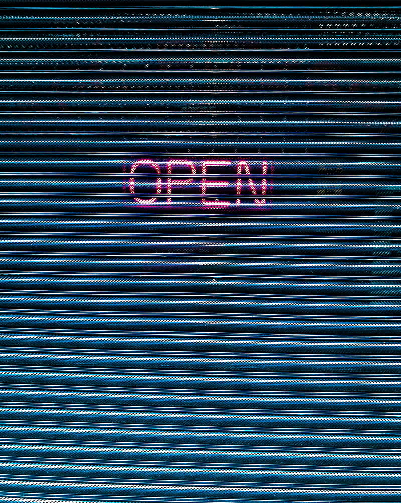 open, neon, plate, blinds, inscription, HD phone wallpaper