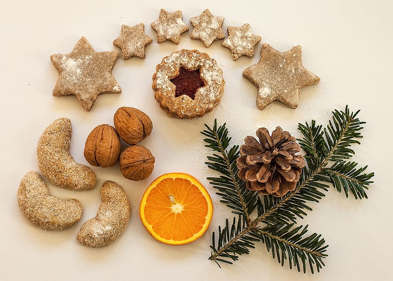 Advent Still Life, Christmas, Orange, Advent, Nuts, Still life, Cookies, Fir, Winter, HD wallpaper
