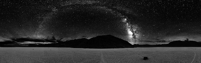 Death Valley Sky, stars, graphy, black and white, sky, field, light, HD wallpaper