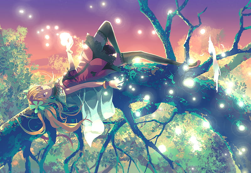 Laying Down Tree Anime Vofan Twintails Trunk Branches Laying Hd Wallpaper Peakpx