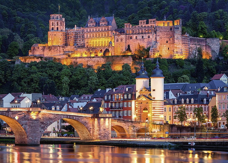Heidelberg, Germany, city, bridge, houses, river, reflections, castle, HD wallpaper