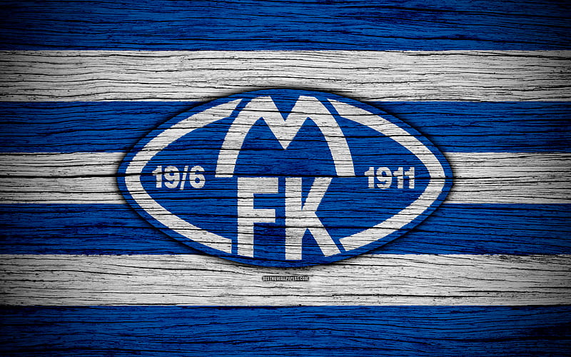 Molde FC Eliteserien, logo, soccer, football club, Norway, Molde, wooden texture, FC Molde, HD wallpaper