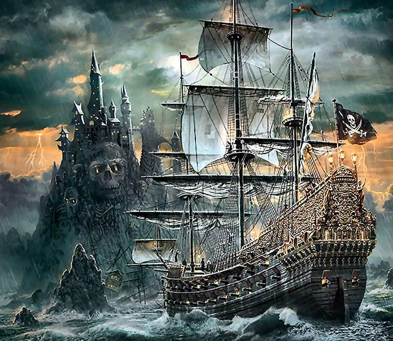The Pirate Ship, art, ocean, bonito, waves, illustration, sailing ship,  artwork, HD wallpaper | Peakpx