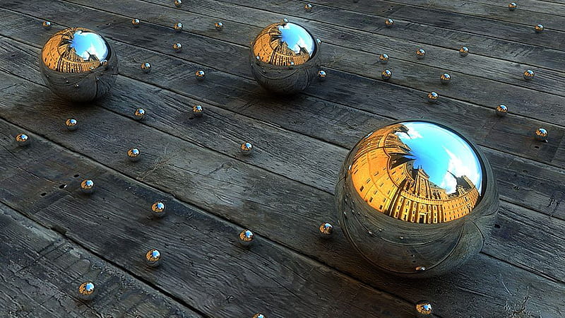 Beads Balls Mirror On Wood Dock Mirror, HD wallpaper
