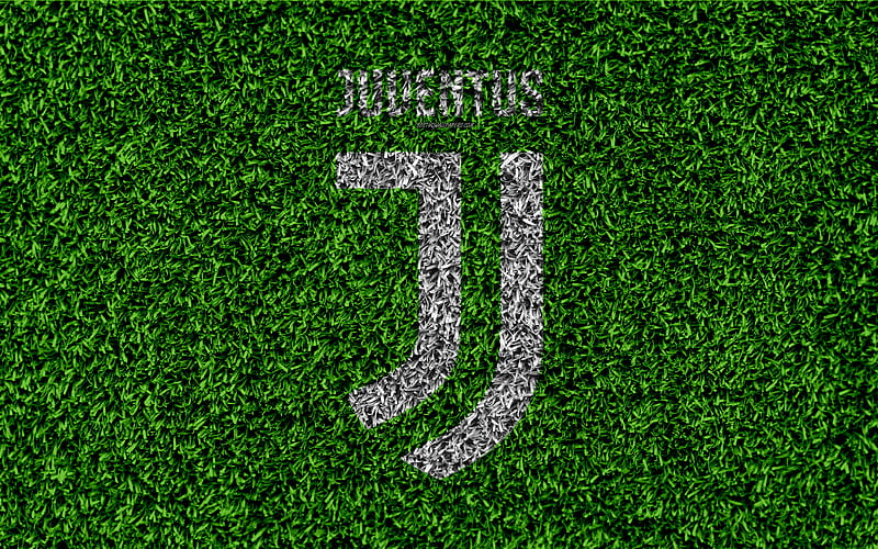 Juventus Italian football club, Turin, Italy, new Juventus logo, emblem, football green lawn, Serie A, Juventus FC, HD wallpaper