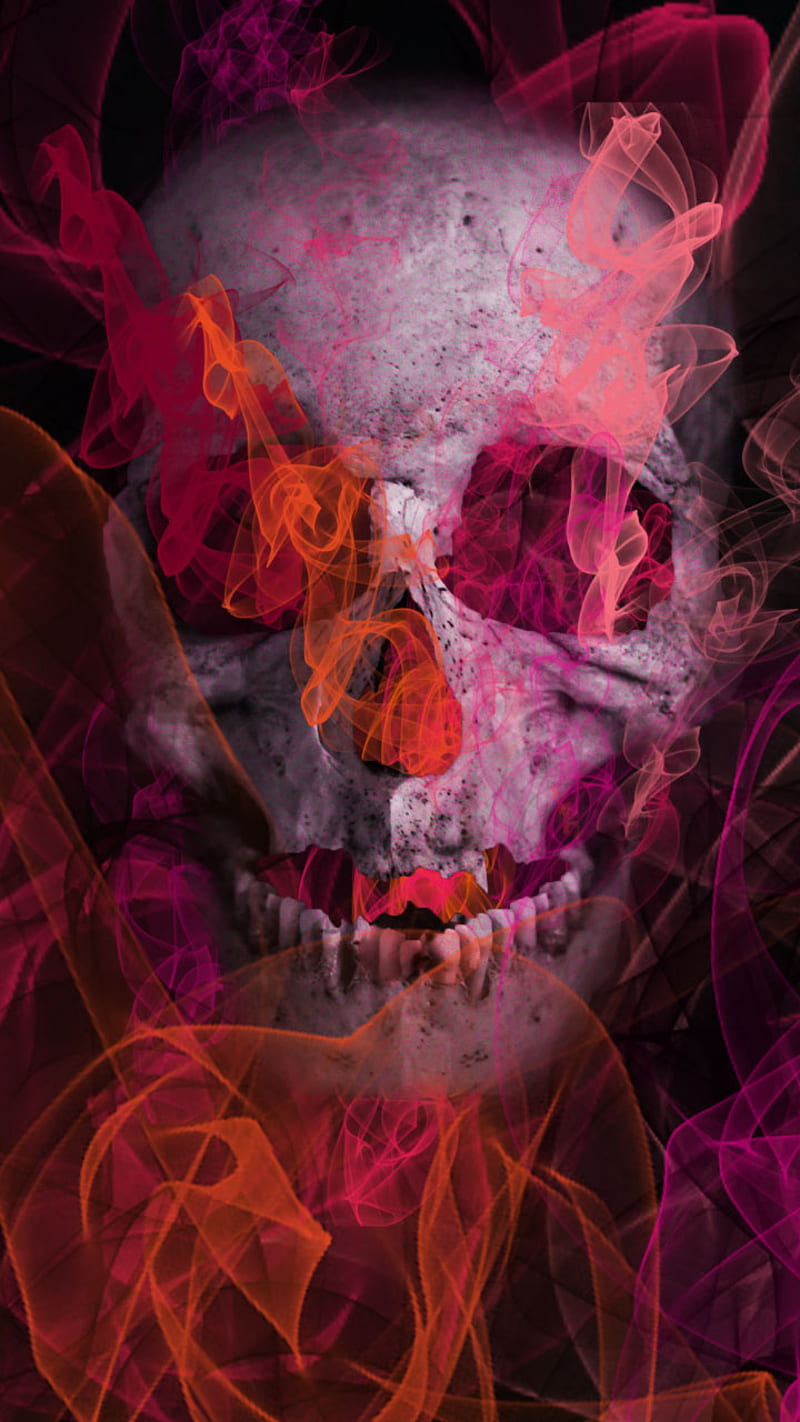 skull smoke, art, colors, dark, desenho, purple, red, HD phone wallpaper