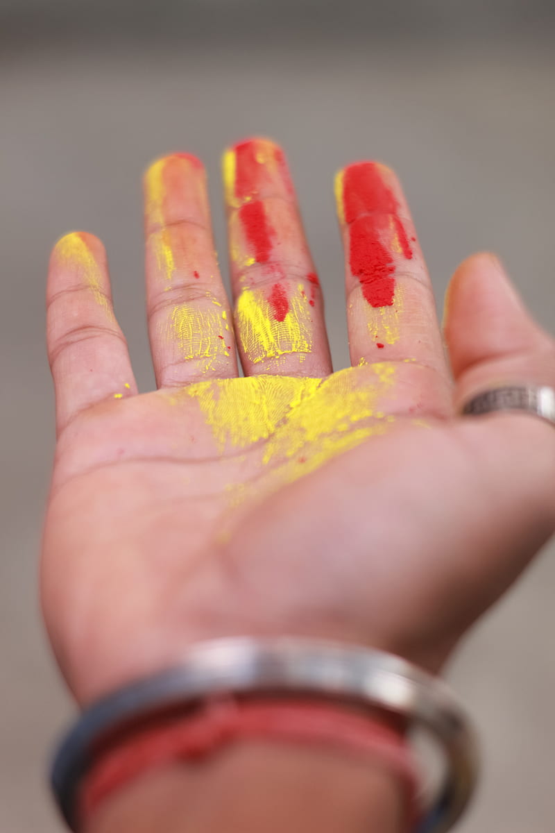 Person With Orange and Yellow Paint on Hand, HD phone wallpaper