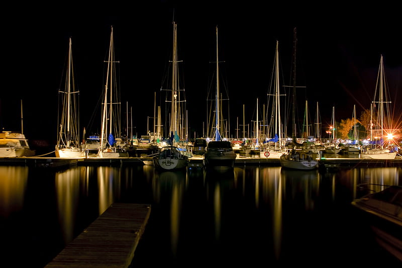Sail Power, harbour, darkness, water dark, refelction, sail boats, lights, HD wallpaper