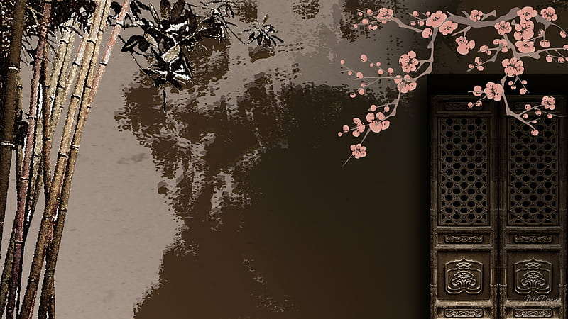 Anticipation, sakura, chest, tree, brown, orient, firefox persona, cherry blossoms limb, bamboo, HD wallpaper