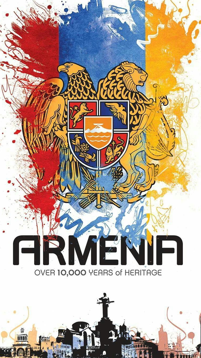 Armenia, armenian, blue, eagle, flag, lion, orange, red, symbol, HD phone wallpaper