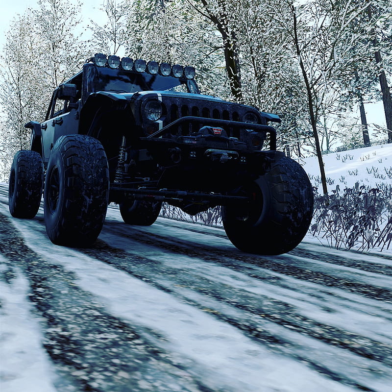 Jeep Wrangler, car, cool, madeinforza, offroad, outside, snow, truck, vehicle, HD phone wallpaper