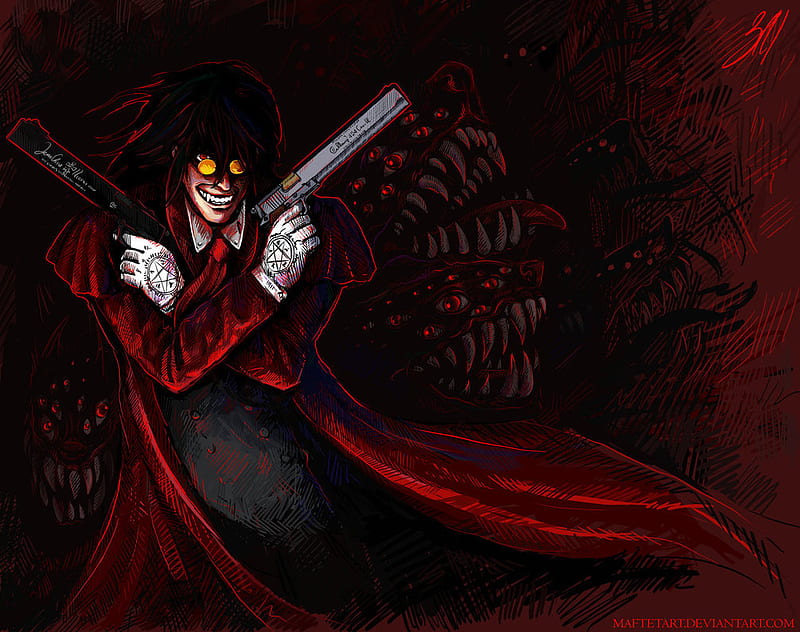 Wallpaper look, smile, shadow, vampire, Hellsing, Hellsing for