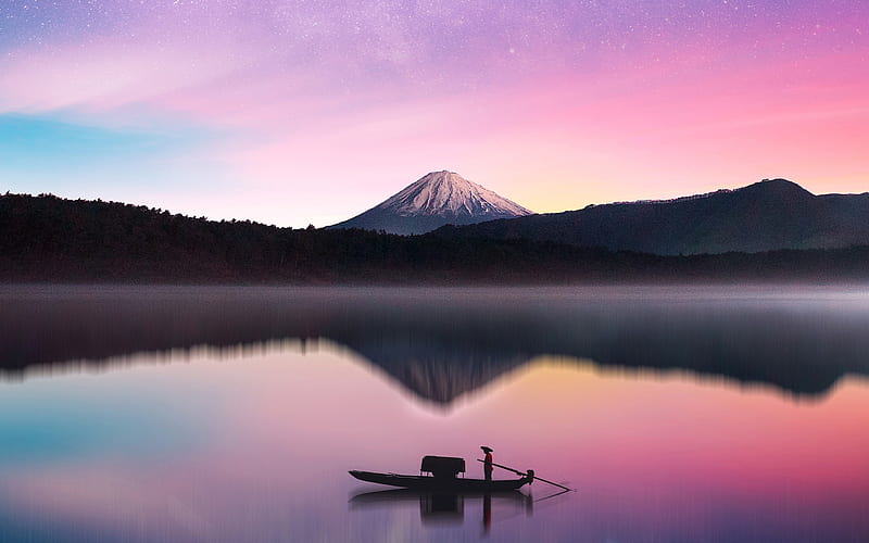 Milky Way Mount Fuji Sunset Landscape, HD wallpaper