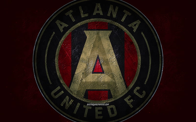 Atlanta United FC, American soccer team, burgundy black stone background, Atlanta United FC logo, grunge art, MLS, soccer, USA, Atlanta United emblem, HD wallpaper