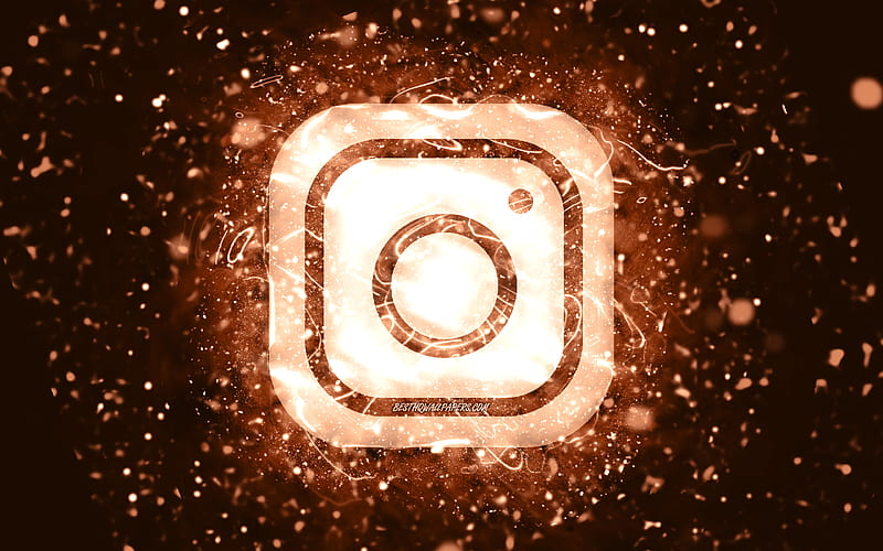 Instagram brown logo brown neon lights, creative, brown abstract background, Instagram logo, social network, Instagram, HD wallpaper