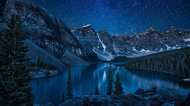 Blue Mountain Lake, time, blue, night, mountain, nature, lake, HD wallpaper  | Peakpx