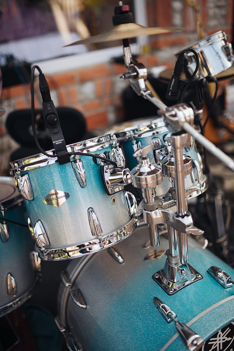 Drum kit, drums, blue, music, HD phone wallpaper | Peakpx