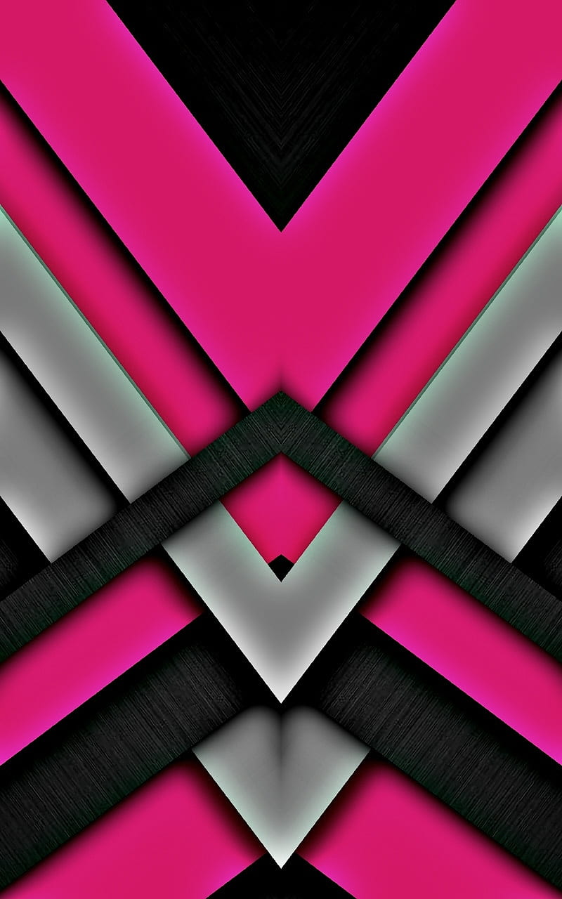Material design 688, black, geometric, gray, lines, material design, modern, pink, triangles, HD phone wallpaper