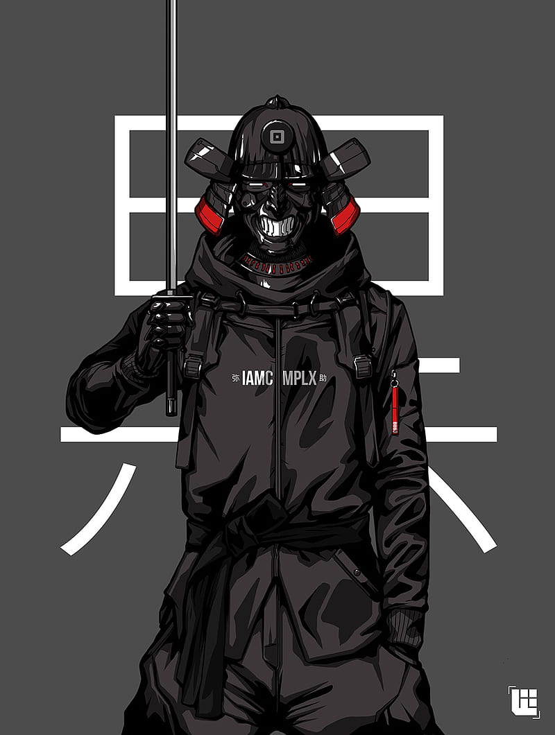 Bryan Lie, men, samurai, gray background, Masked, sword, HD phone wallpaper