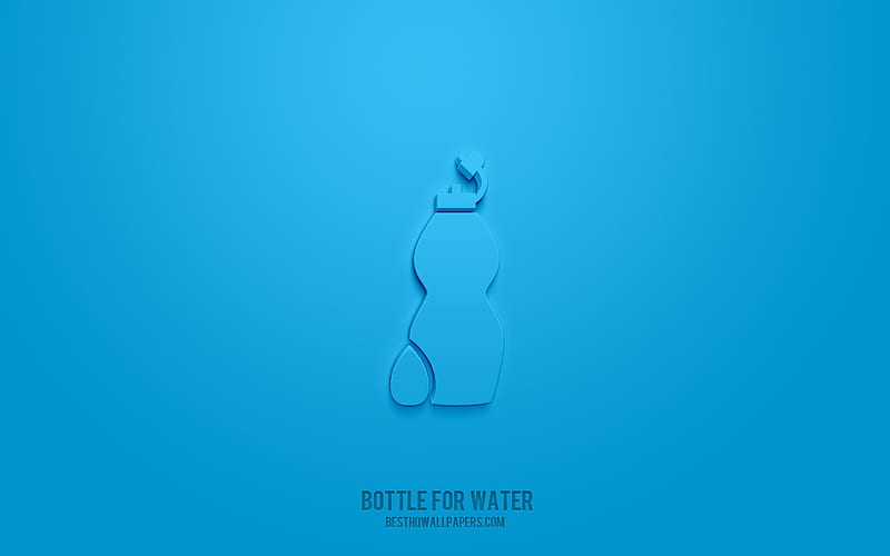 Bottle for water 3d icon, blue background, 3d symbols, Bottle for water, creative 3d art, 3d icons, Bottle for water sign, Water 3d icons, HD wallpaper