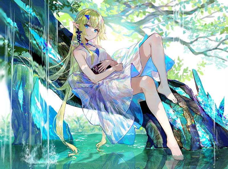 1920x1080px 1080p Free Download Anime Girl Barefoot Blonde Blue Eyes Elf Feet Legs 8994