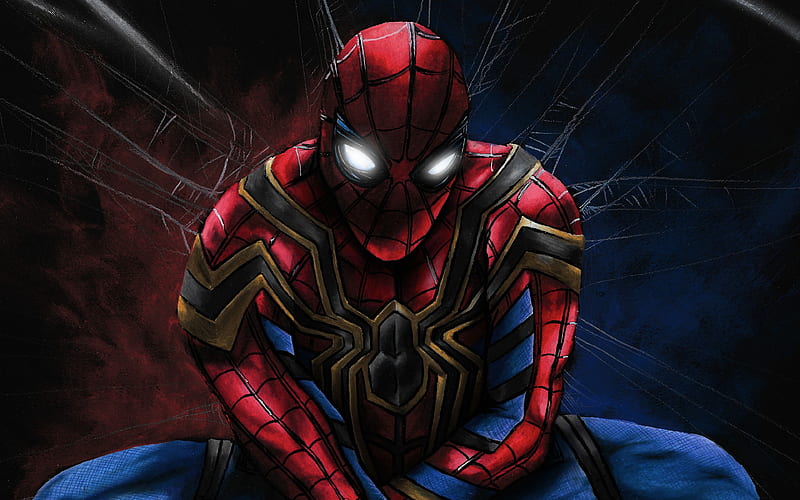 Spiderman, white eyes, superheroes, cobweb, Spider-Man, darkness, DC Comics, HD wallpaper