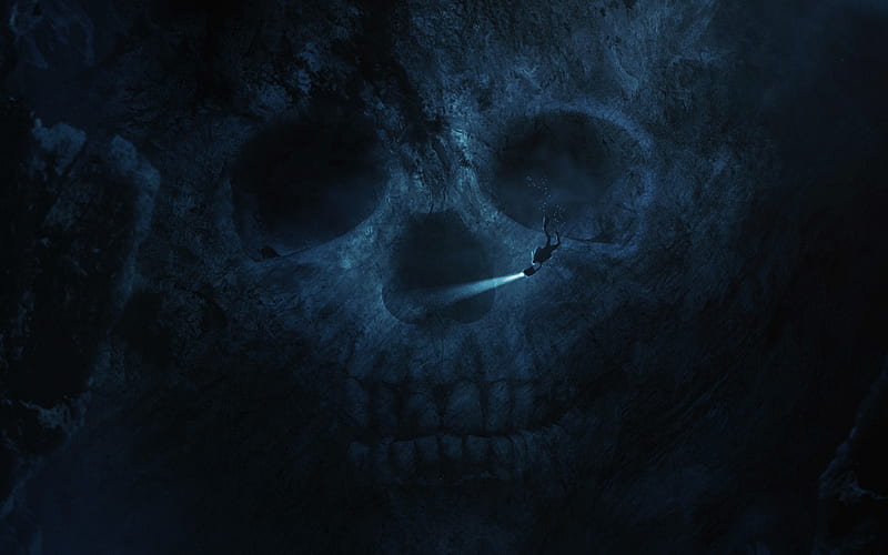 dark, Skull, Scuba Diving, Underwater, HD wallpaper