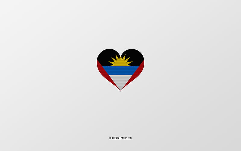 I Love Antigua and Barbuda, North America countries, Antigua and Barbuda, gray background, Antigua and Barbuda flag heart, favorite country, Love Antigua and Barbuda, HD wallpaper
