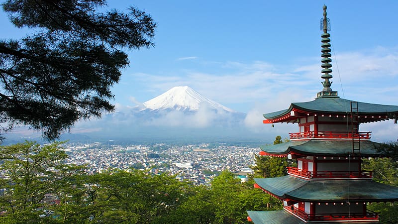 Mount Fuji Snow Buildings Fujiyoshida Japan Bing, HD wallpaper
