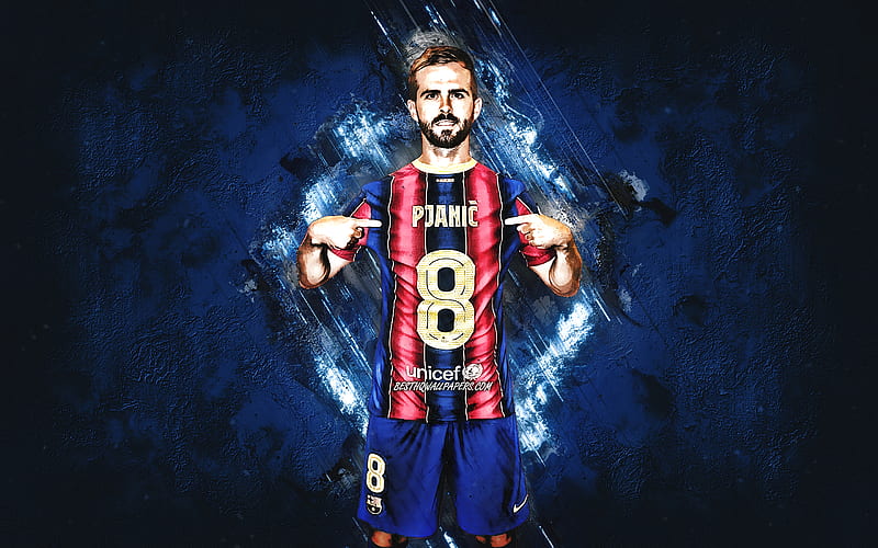 Miralem Pjanic, FC Barcelona, Bosnian footballer, midfielder, blue stone  background, HD wallpaper | Peakpx