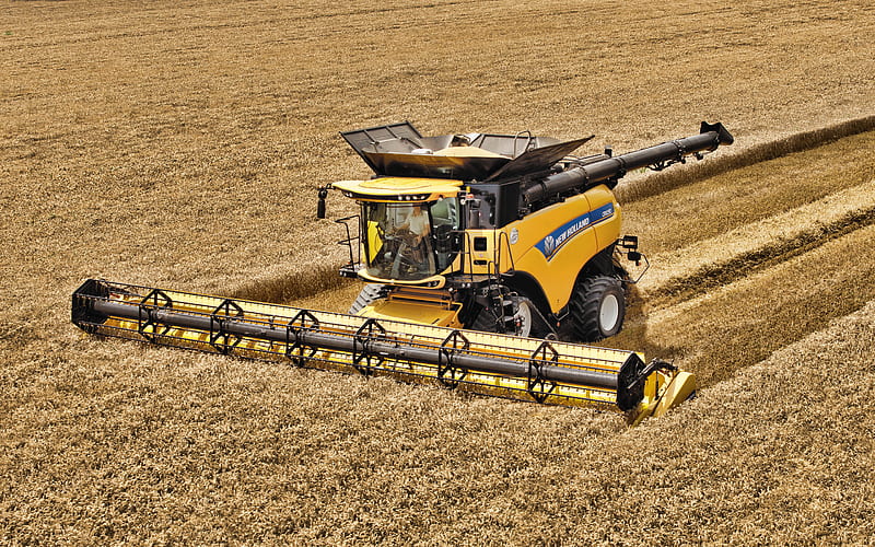 New Holland CR1090, aerial view, 2019 combines​, wheat harvest, agricultural machinery, R, grain harvesting, combine harvester, Combine​ in the field, agriculture, New Holland Agriculture​, HD wallpaper