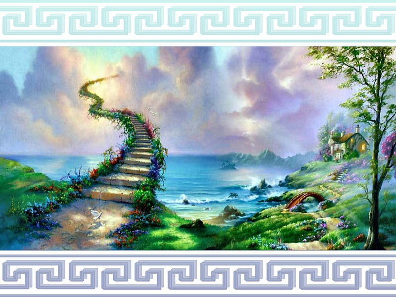 Stairway to Heaven 2, art, jim warren, fantasy, make believe, painting, stairway, warren, artwork, HD wallpaper